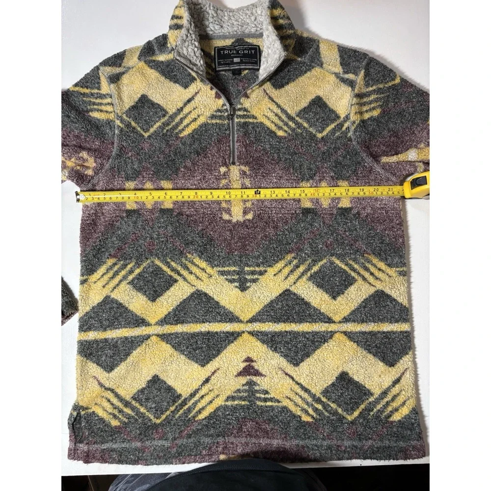 True Grit SouthWestern Aztec Patterned 1/4 Zip Pullover  Sherpa Fleece Mens M
